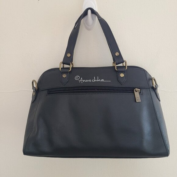 Anuschka Leather Hand Painted Wide Organizer Satchel Hummingbird Black - Picture 2 of 11